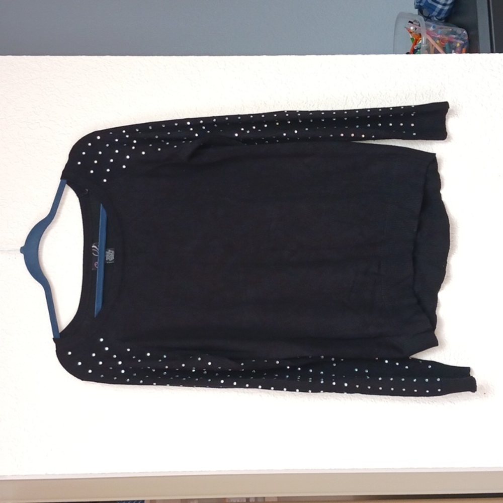 Black top with rhinestone sleeves